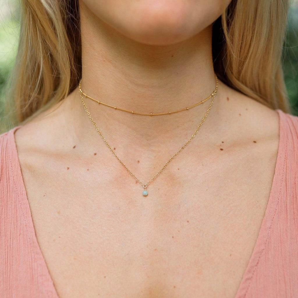 Amazonite Gemstone Chain Layered Choker Necklace - Amazonite Gemstone Chain Layered Choker Necklace - Sterling Silver - Luna Tide Handmade Crystal Jewellery