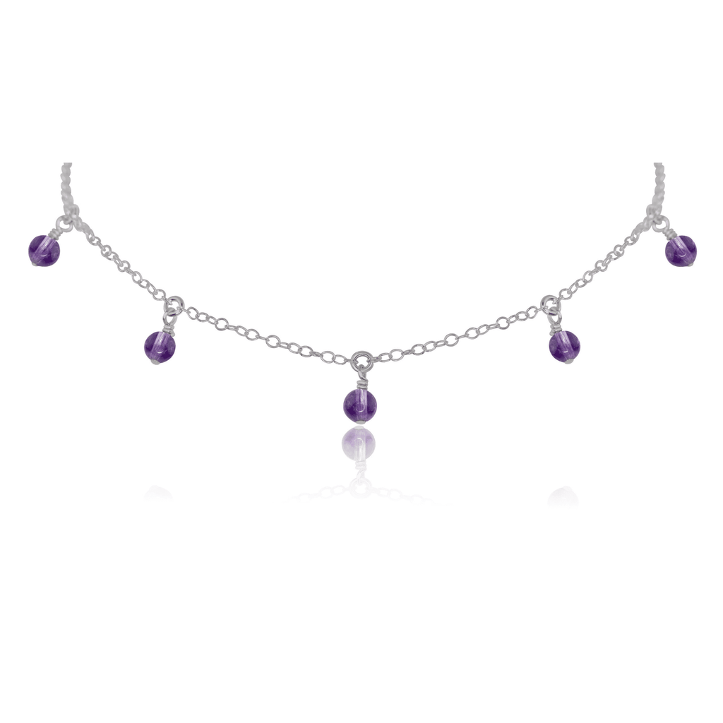 Amethyst Bead Drop Choker - Amethyst Bead Drop Choker - Stainless Steel - Luna Tide Handmade Crystal Jewellery
