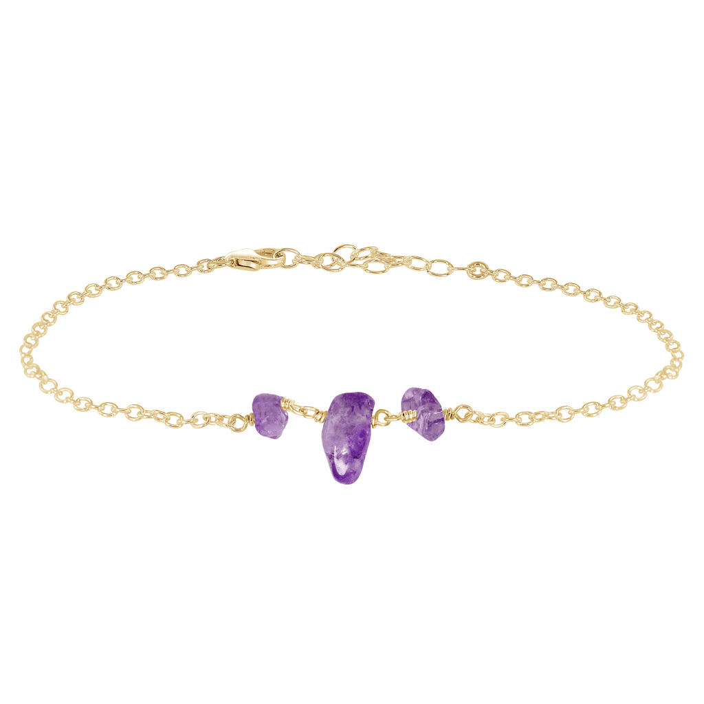 Amethyst Beaded Chain Anklet - Amethyst Beaded Chain Anklet - 14k Gold Fill - Luna Tide Handmade Crystal Jewellery