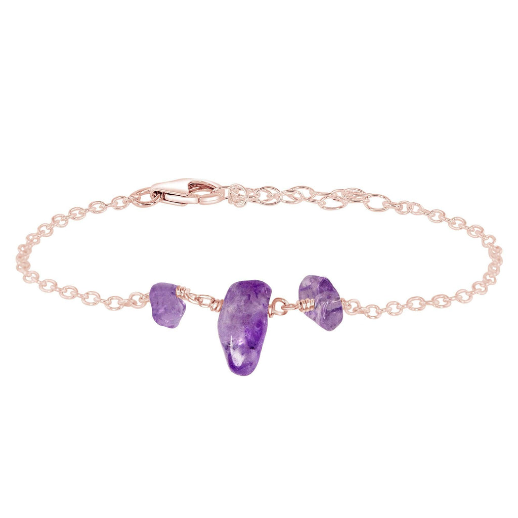 Amethyst Beaded Chain Bracelet - Amethyst Beaded Chain Bracelet - 14k Rose Gold Fill - Luna Tide Handmade Crystal Jewellery