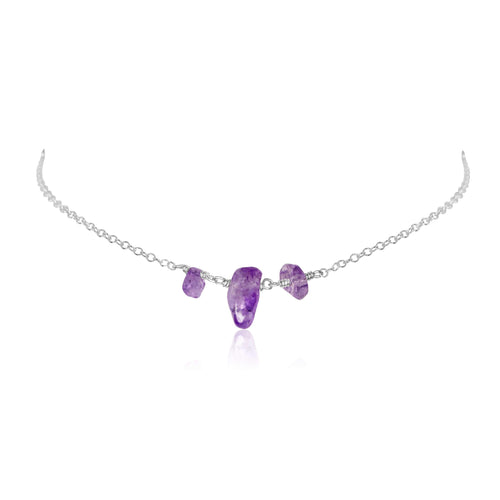 Amethyst Beaded Chain Choker Necklace - Amethyst Beaded Chain Choker Necklace - Sterling Silver - Luna Tide Handmade Crystal Jewellery
