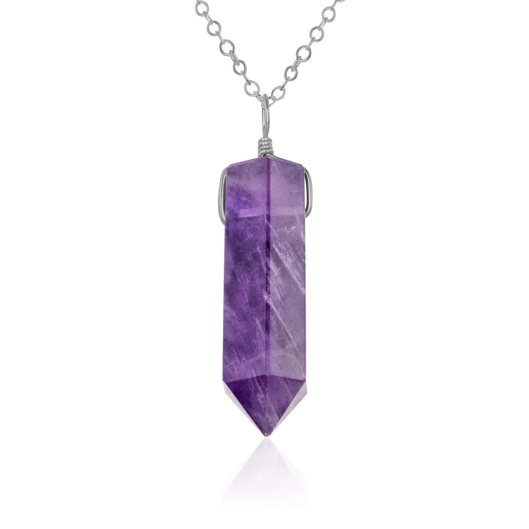 Amethyst Crystal Generator Point Pendant Necklace - Amethyst Crystal Generator Point Pendant Necklace - Stainless Steel / Cable - Luna Tide Handmade Crystal Jewellery