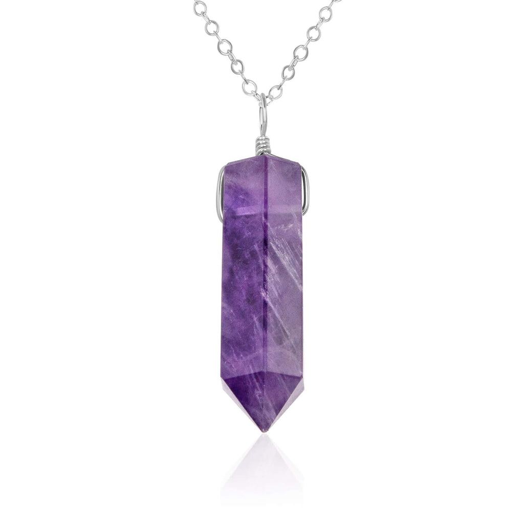 Amethyst Crystal Generator Point Pendant Necklace - Amethyst Crystal Generator Point Pendant Necklace - Sterling Silver / Cable - Luna Tide Handmade Crystal Jewellery