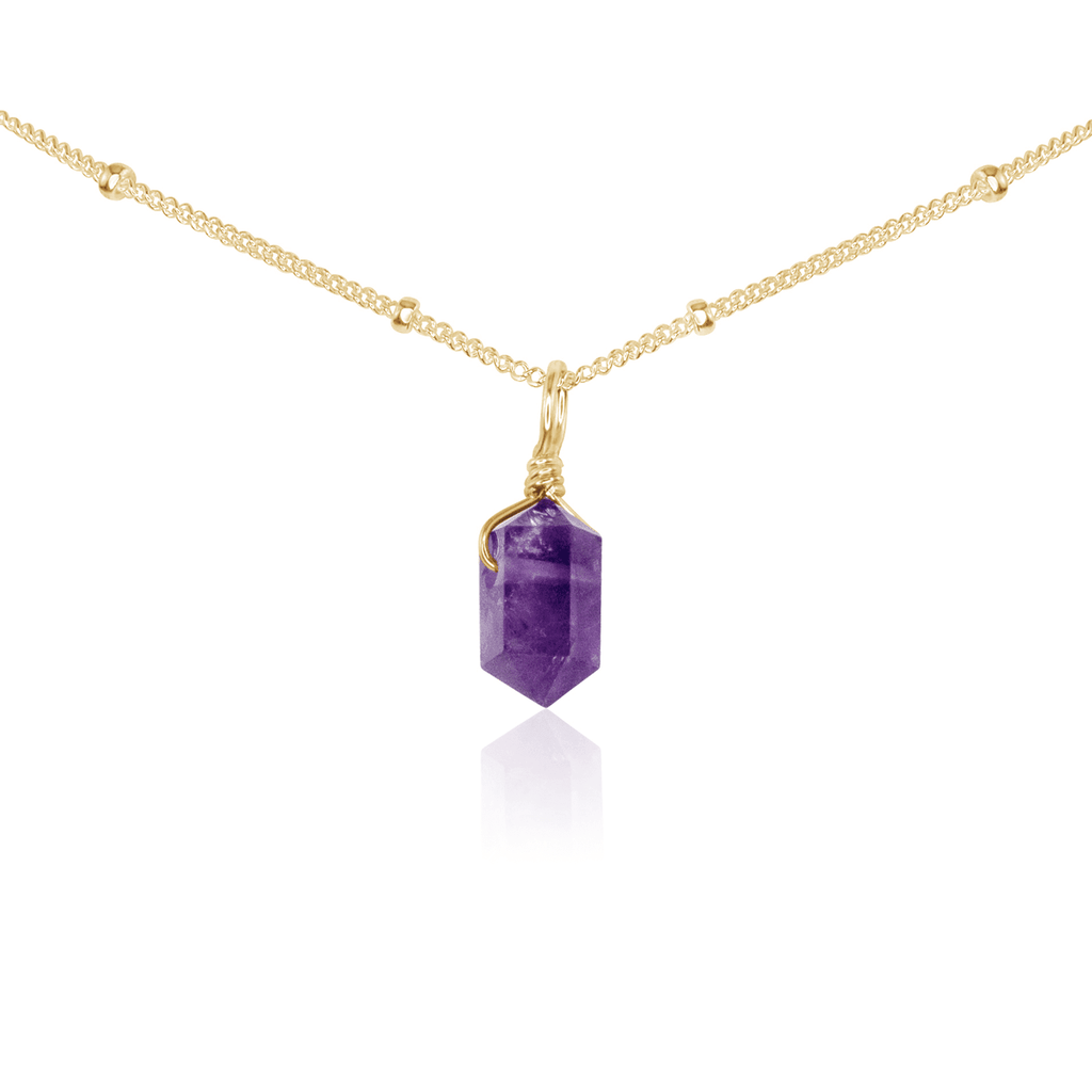 Amethyst Mini Double Terminated Crystal Point Pendant Choker Necklace - Amethyst Mini Double Terminated Crystal Point Pendant Choker Necklace - 14k Gold Fill / Satellite - Luna Tide Handmade Crystal Jewellery