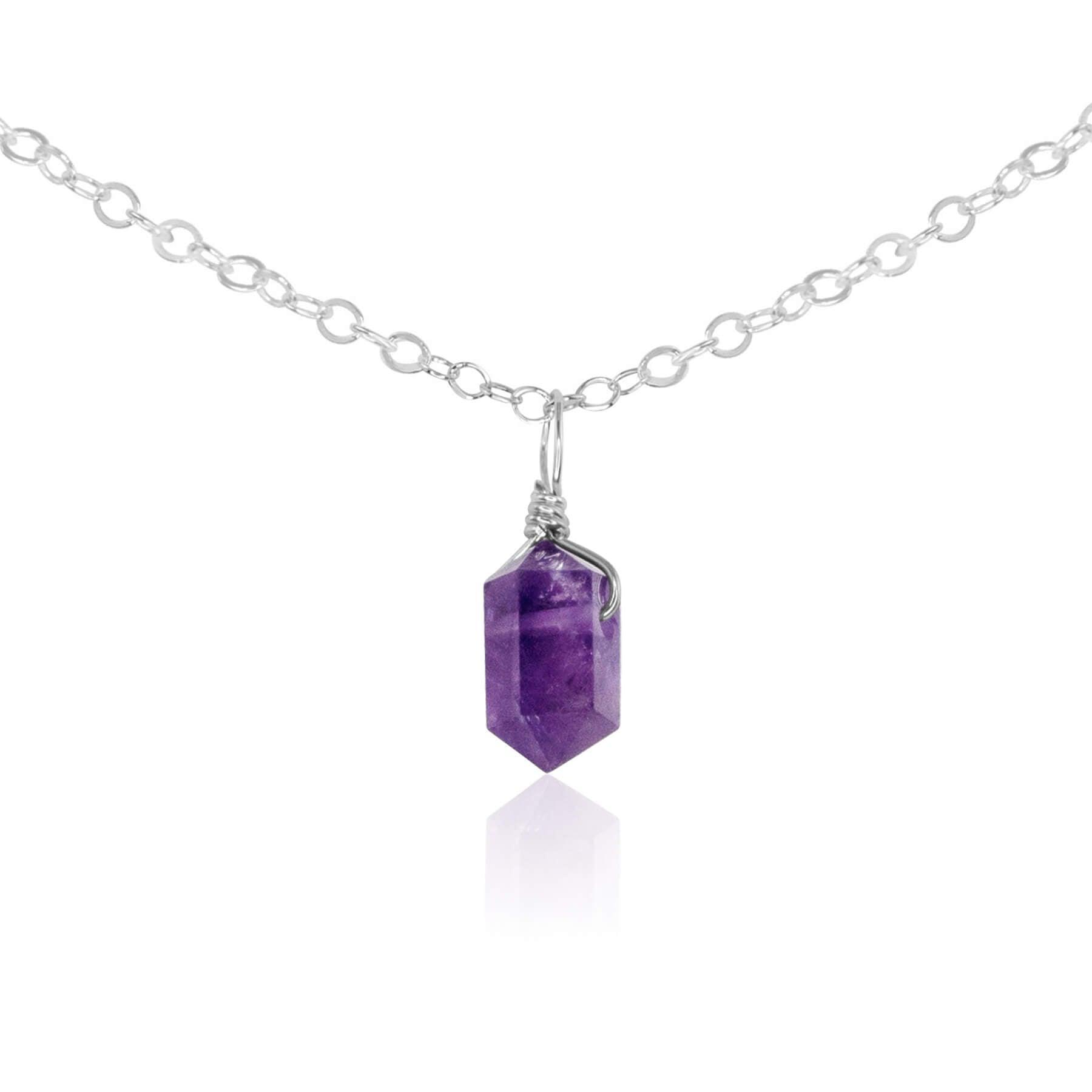 Amethyst Mini Double Terminated Crystal Point Pendant Choker Necklace - Amethyst Mini Double Terminated Crystal Point Pendant Choker Necklace - Sterling Silver / Cable - Luna Tide Handmade Crystal Jewellery