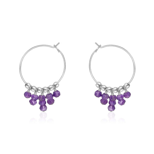 Amethyst Statement Hoop Earrings - Amethyst Statement Hoop Earrings - Sterling Silver - Luna Tide Handmade Crystal Jewellery