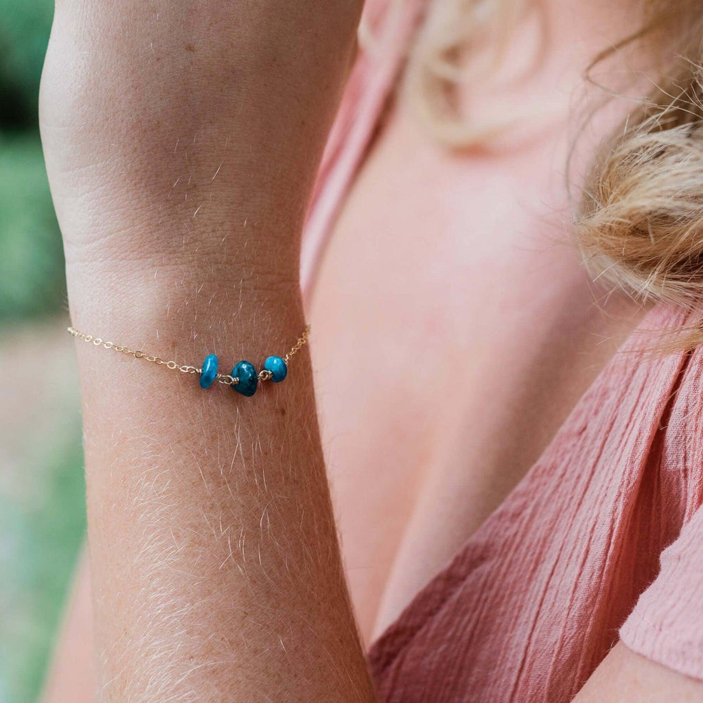 Apatite Beaded Chain Bracelet - Apatite Beaded Chain Bracelet - Sterling Silver - Luna Tide Handmade Crystal Jewellery