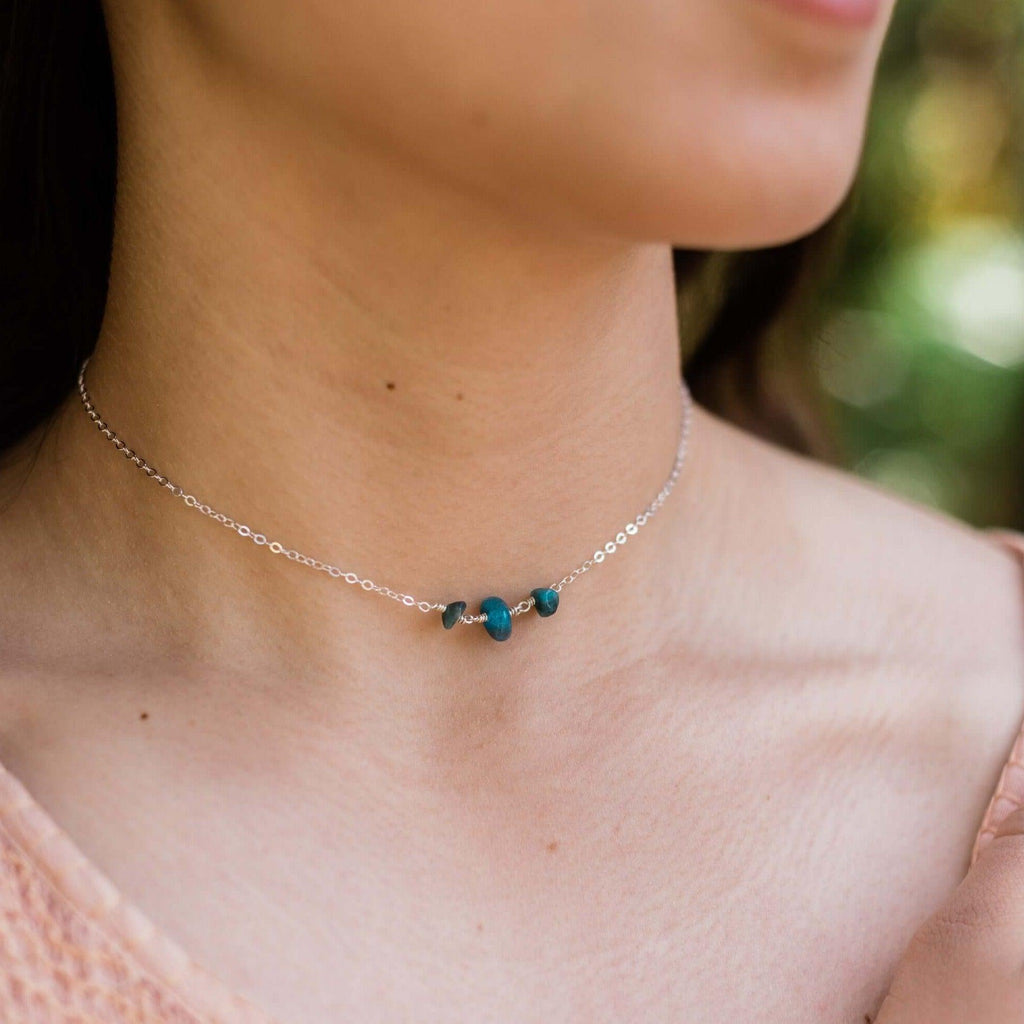 Apatite Beaded Chain Choker Necklace - Apatite Beaded Chain Choker Necklace - Sterling Silver - Luna Tide Handmade Crystal Jewellery