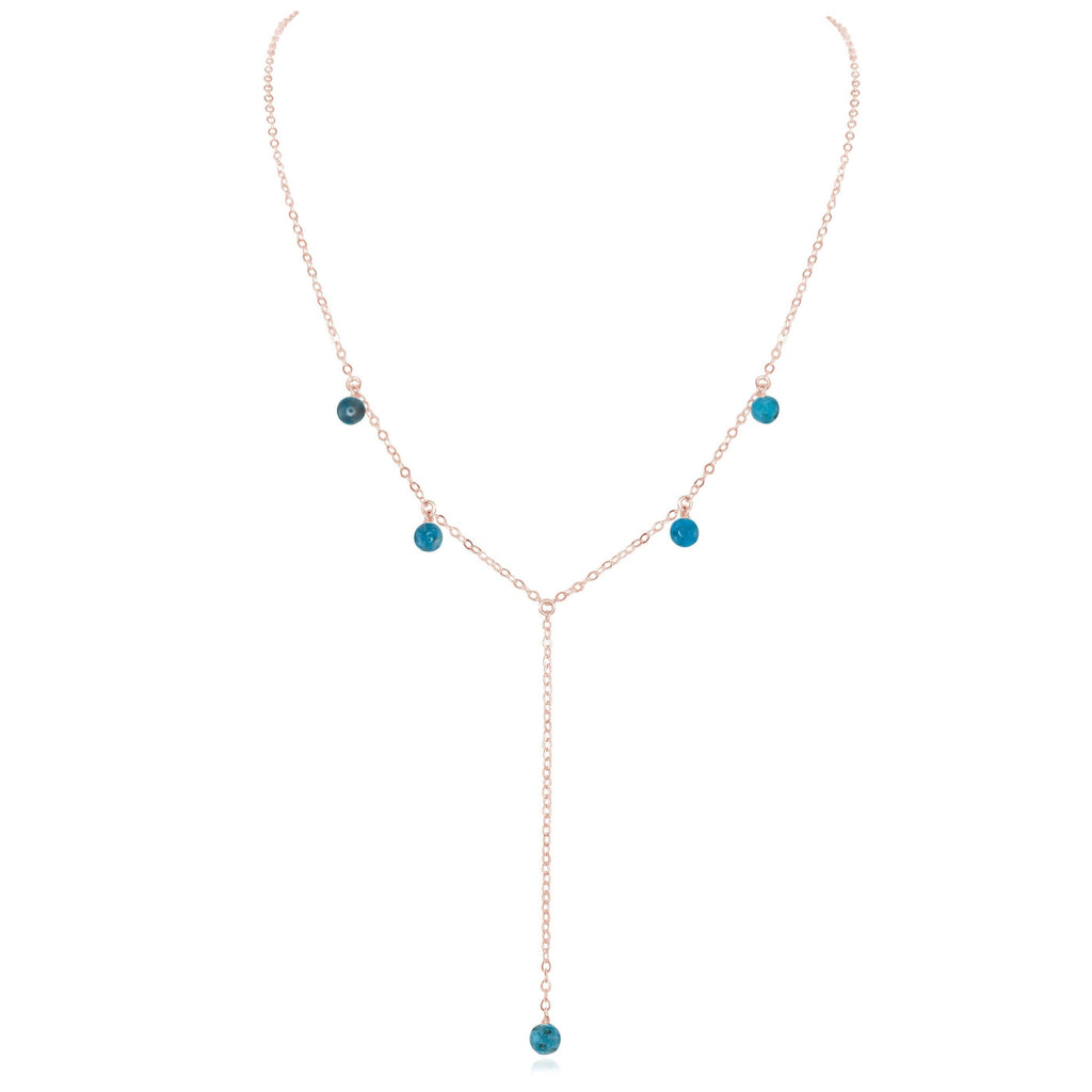Apatite Boho Lariat Necklace - Apatite Boho Lariat Necklace - 14k Rose Gold Fill - Luna Tide Handmade Crystal Jewellery