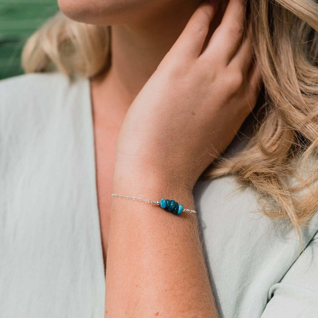 Apatite Chip Bead Bar Bracelet - Apatite Chip Bead Bar Bracelet - Sterling Silver - Luna Tide Handmade Crystal Jewellery