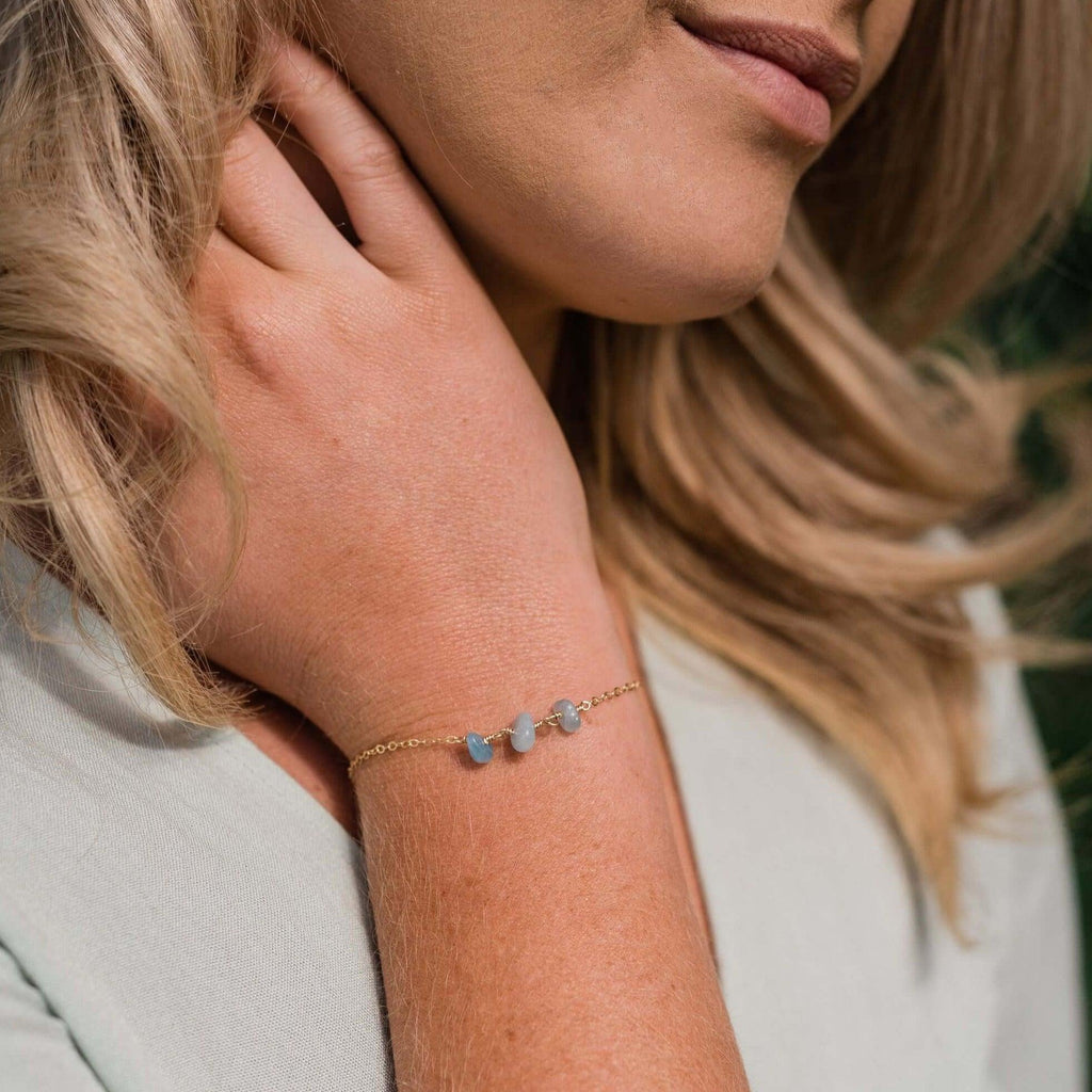 Aquamarine Beaded Chain Bracelet - Aquamarine Beaded Chain Bracelet - Sterling Silver - Luna Tide Handmade Crystal Jewellery