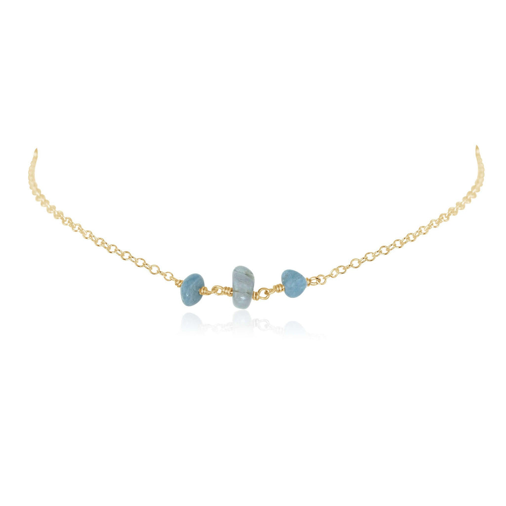 Aquamarine Beaded Chain Choker Necklace - Aquamarine Beaded Chain Choker Necklace - 14k Gold Fill - Luna Tide Handmade Crystal Jewellery