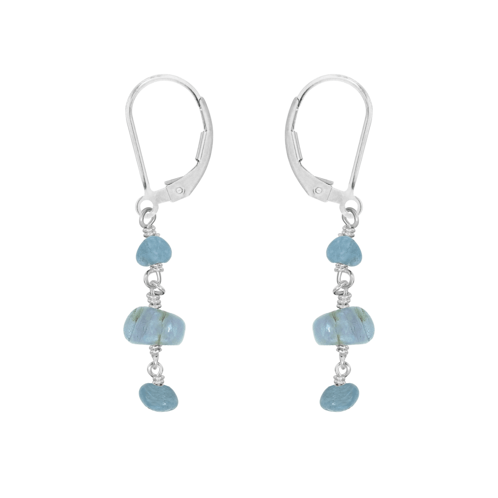 Aquamarine Crystal Beaded Chain Dangle Leverback Earrings - Aquamarine Crystal Beaded Chain Dangle Leverback Earrings - Sterling Silver - Luna Tide Handmade Crystal Jewellery