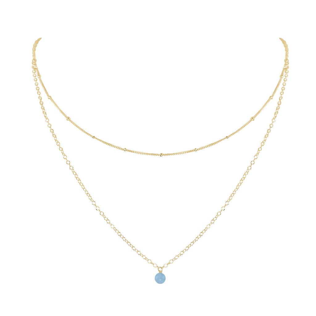 Aquamarine Gemstone Chain Layered Choker Necklace - Aquamarine Gemstone Chain Layered Choker Necklace - 14k Gold Fill - Luna Tide Handmade Crystal Jewellery