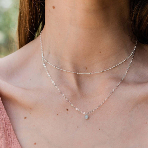 Aquamarine Gemstone Chain Layered Choker Necklace - Aquamarine Gemstone Chain Layered Choker Necklace - Sterling Silver - Luna Tide Handmade Crystal Jewellery