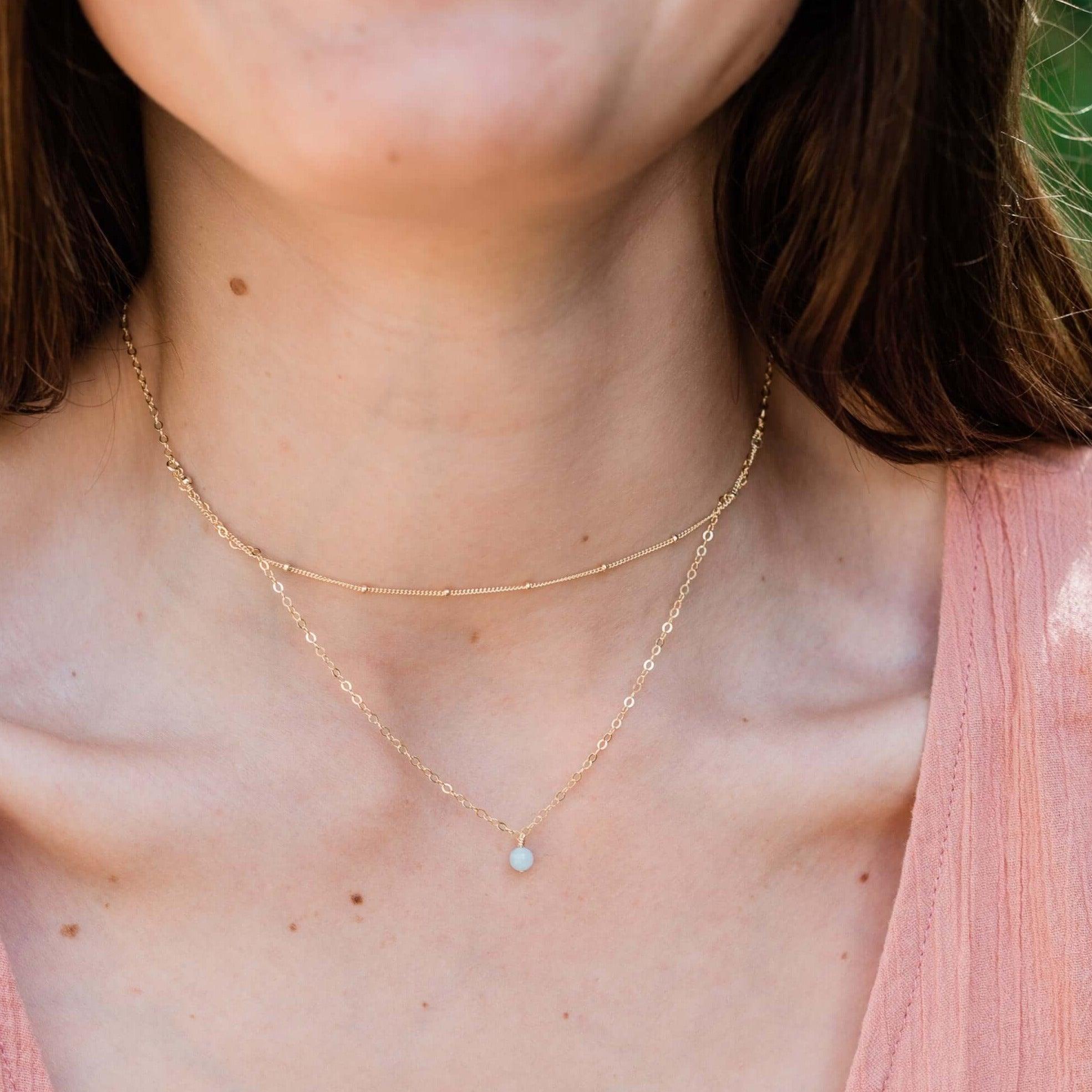 Aquamarine Gemstone Chain Layered Choker Necklace - Aquamarine Gemstone Chain Layered Choker Necklace - Sterling Silver - Luna Tide Handmade Crystal Jewellery