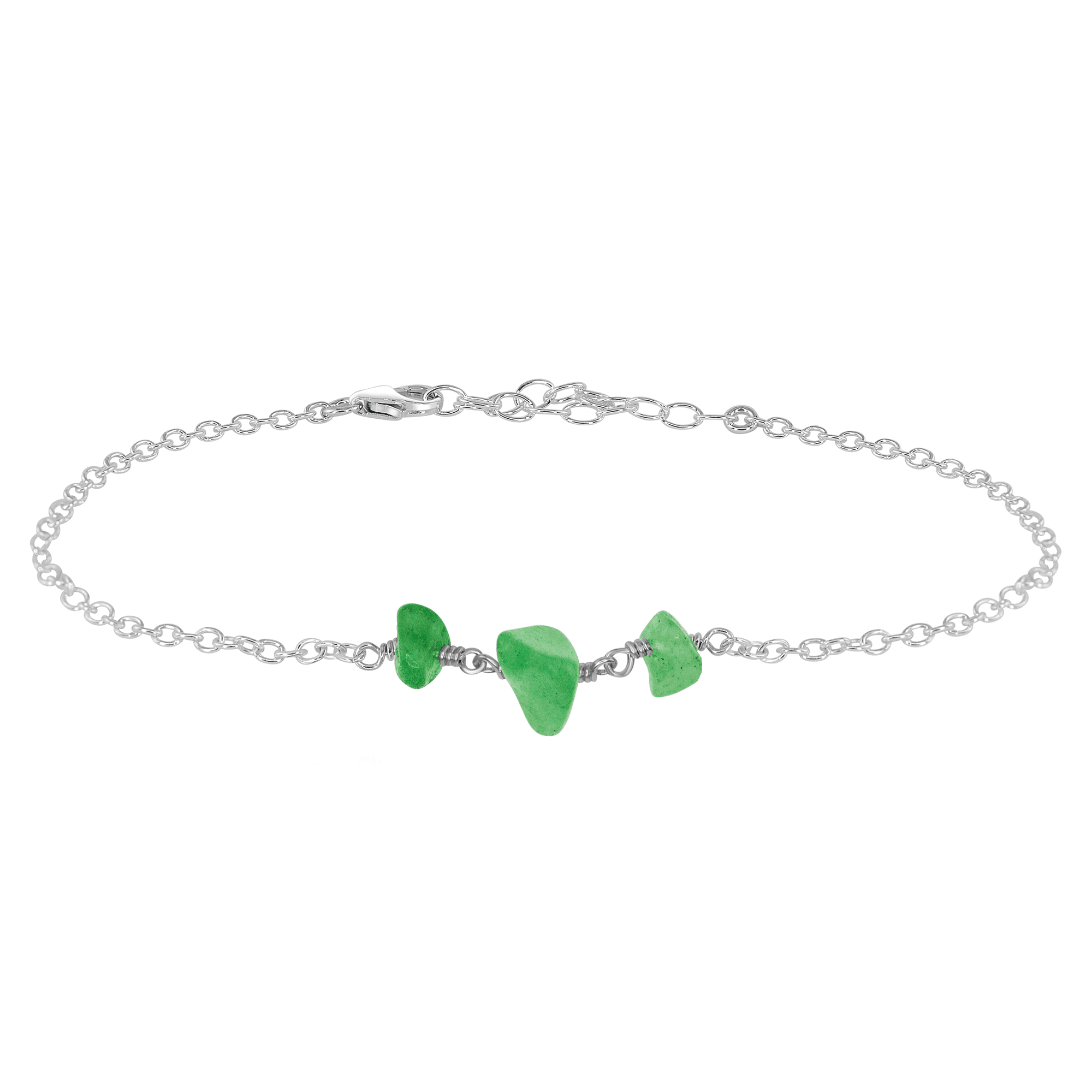 Aventurine Beaded Chain Anklet - Aventurine Beaded Chain Anklet - Sterling Silver - Luna Tide Handmade Crystal Jewellery