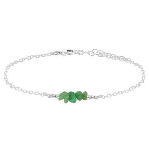 Aventurine Chip Bead Bar Anklet - Aventurine Chip Bead Bar Anklet - Sterling Silver - Luna Tide Handmade Crystal Jewellery
