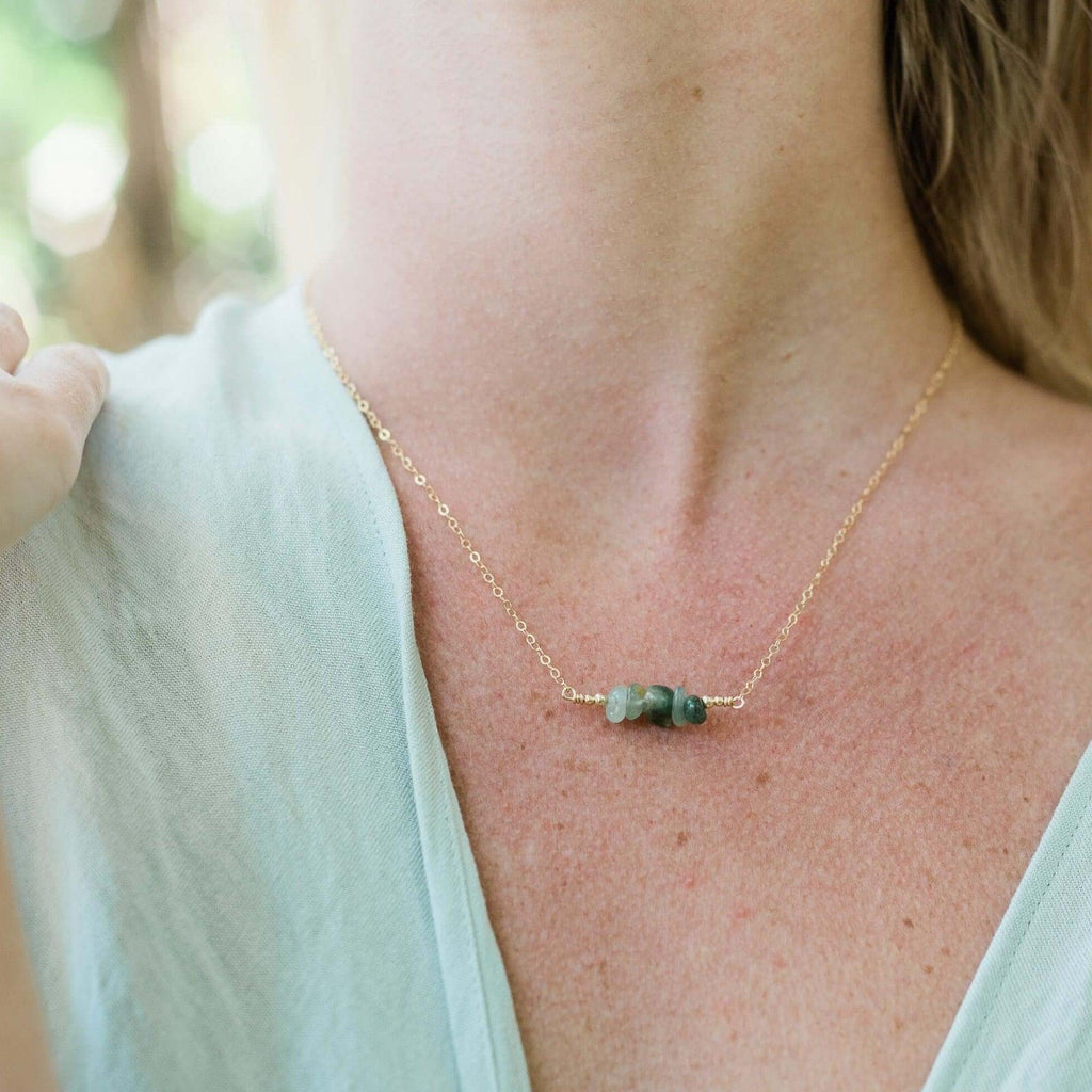 Aventurine Chip Bead Bar Necklace - Aventurine Chip Bead Bar Necklace - 14k Gold Fill - Luna Tide Handmade Crystal Jewellery