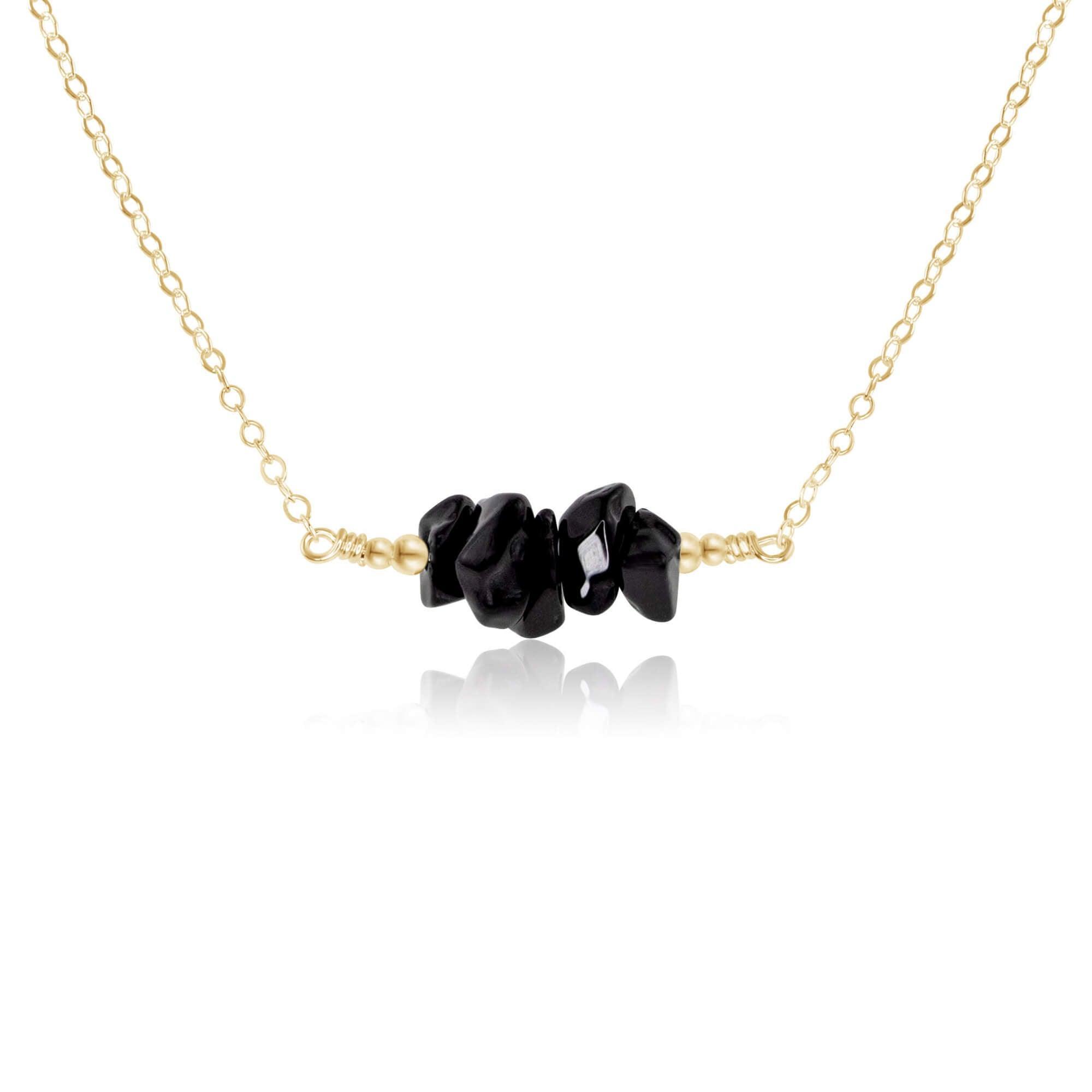 Black Onyx Chip Bead Bar Necklace - Black Onyx Chip Bead Bar Necklace - 14k Gold Fill - Luna Tide Handmade Crystal Jewellery