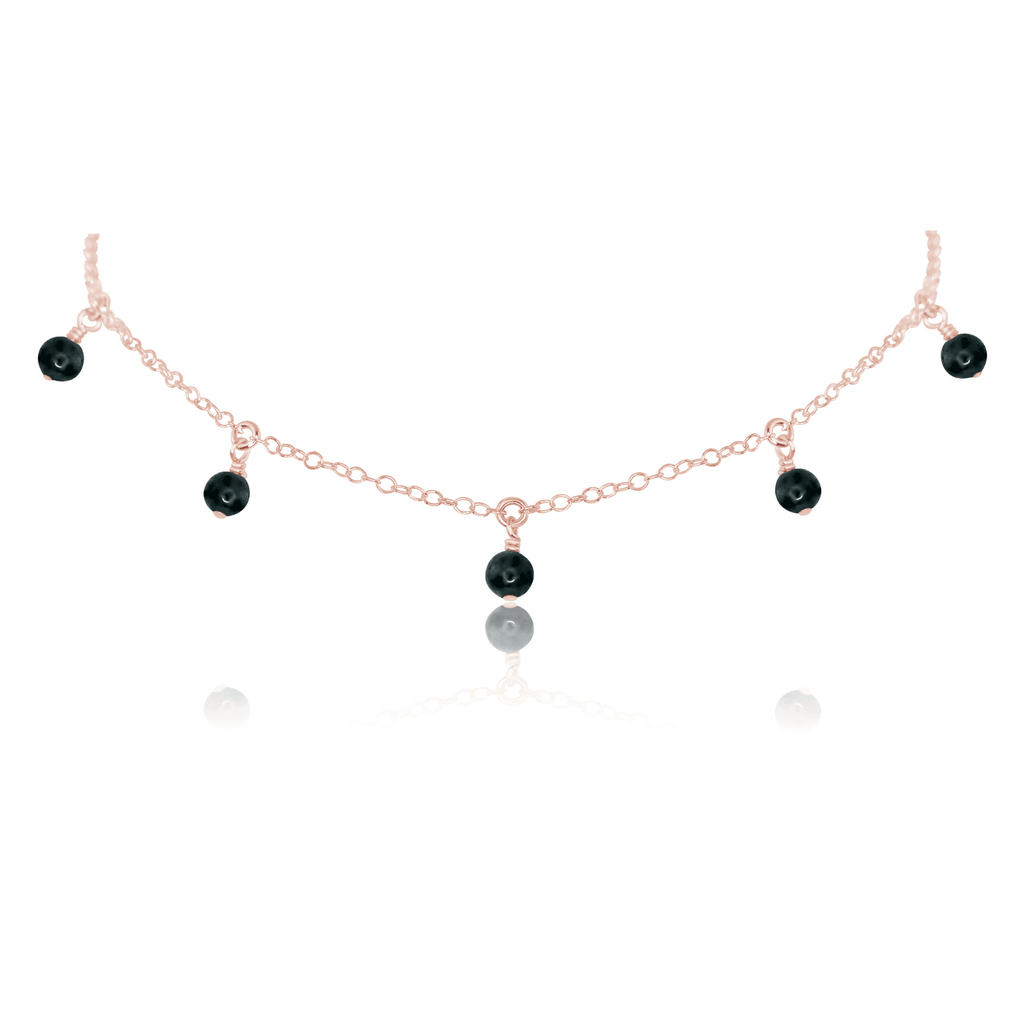 Black Tourmaline Bead Drop Choker - Black Tourmaline Bead Drop Choker - 14k Rose Gold Fill - Luna Tide Handmade Crystal Jewellery