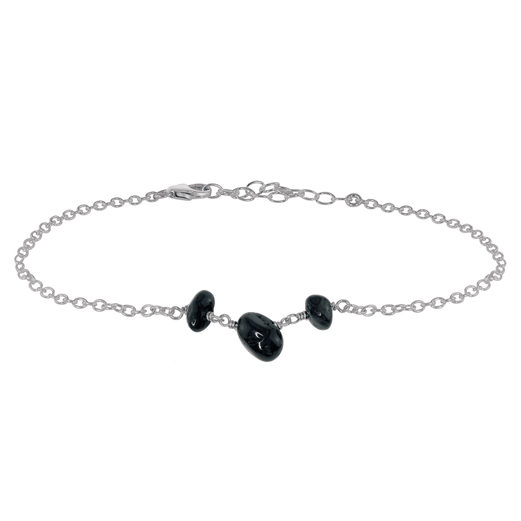Black Tourmaline Beaded Chain Anklet - Black Tourmaline Beaded Chain Anklet - Stainless Steel - Luna Tide Handmade Crystal Jewellery