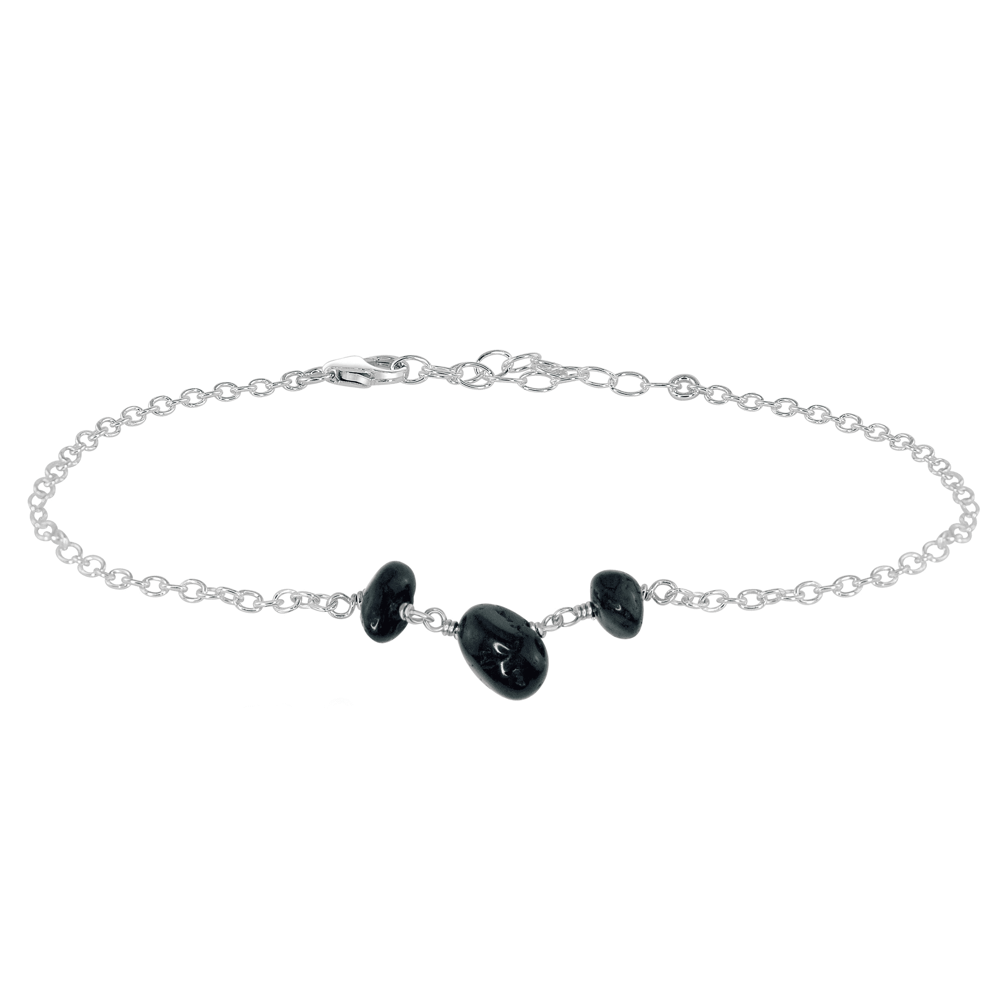 Black Tourmaline Beaded Chain Anklet - Black Tourmaline Beaded Chain Anklet - Sterling Silver - Luna Tide Handmade Crystal Jewellery