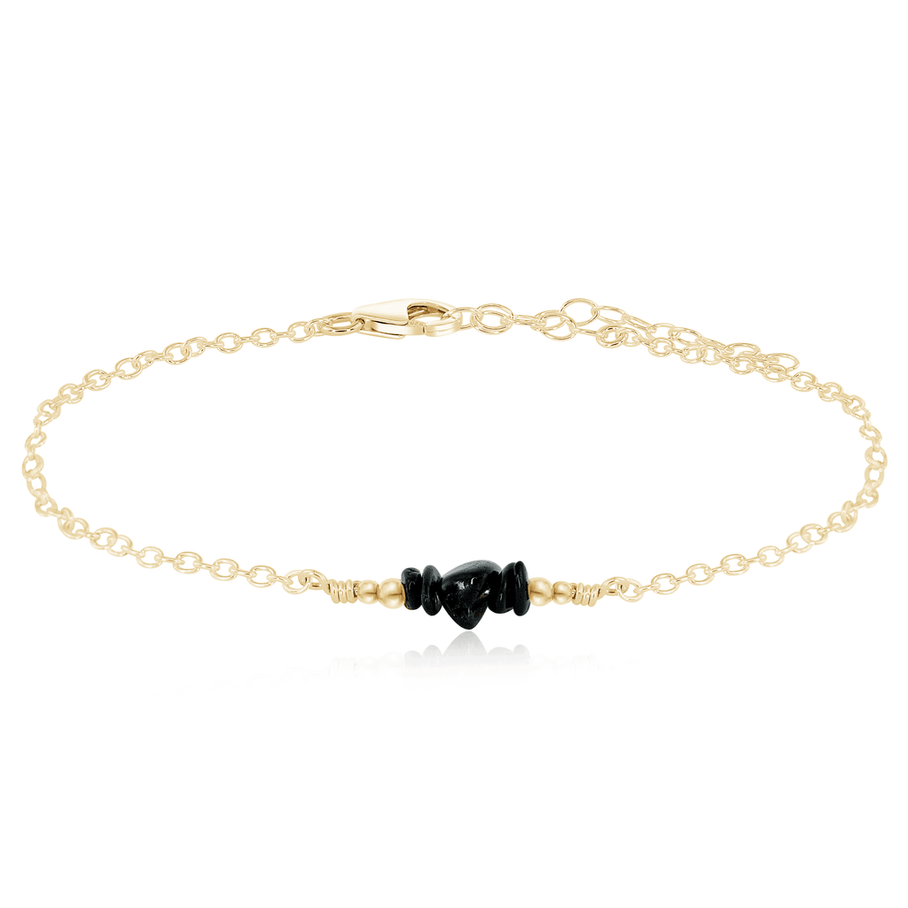 Black Tourmaline Chip Bead Bar Anklet - Black Tourmaline Chip Bead Bar Anklet - 14k Gold Fill - Luna Tide Handmade Crystal Jewellery