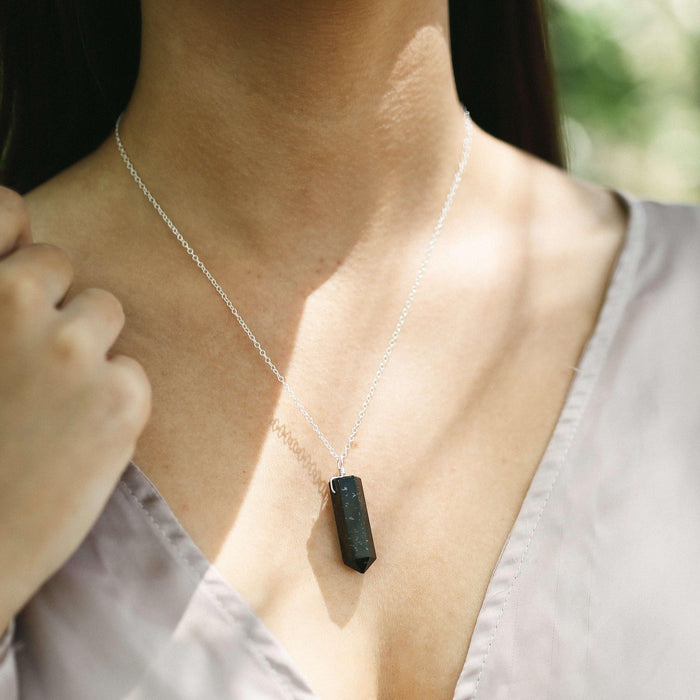 Black Tourmaline Crystal Generator Point Pendant Necklace - Black Tourmaline Crystal Generator Point Pendant Necklace - 14k Rose Gold Fill / Cable - Luna Tide Handmade Crystal Jewellery