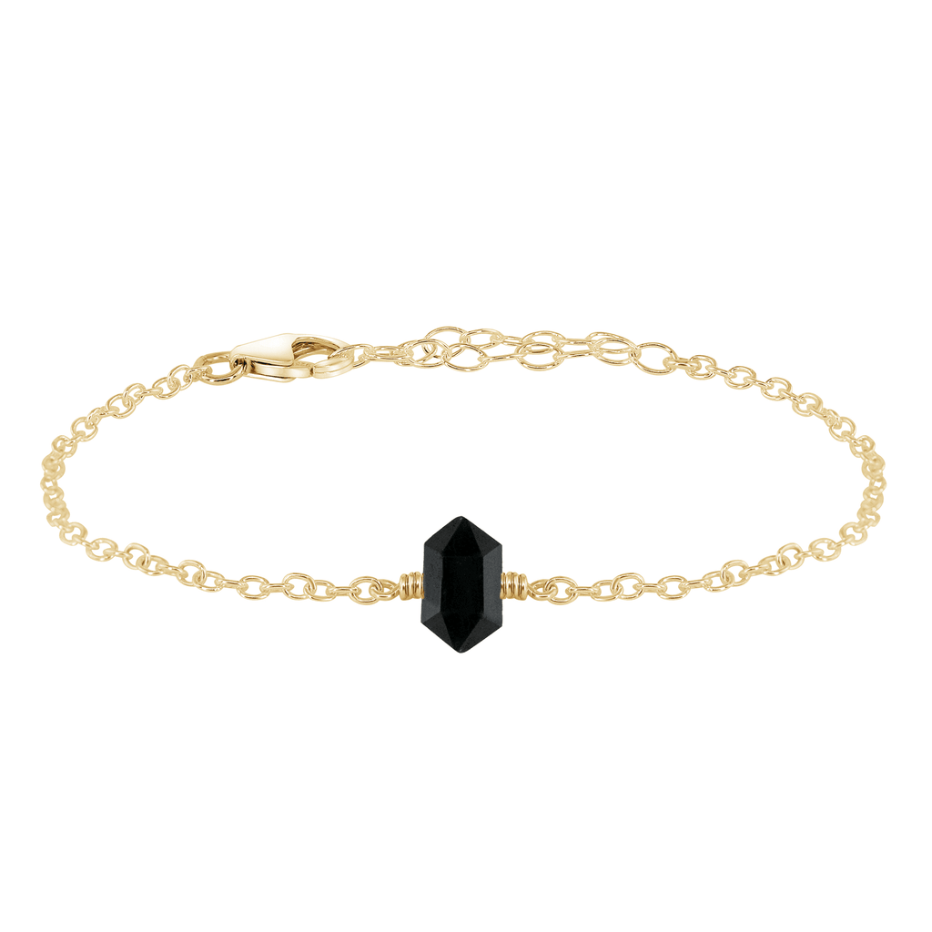 Black Tourmaline Double Terminated Mini Crystal Point Bracelet - Black Tourmaline Double Terminated Mini Crystal Point Bracelet - 14k Gold Fill - Luna Tide Handmade Crystal Jewellery