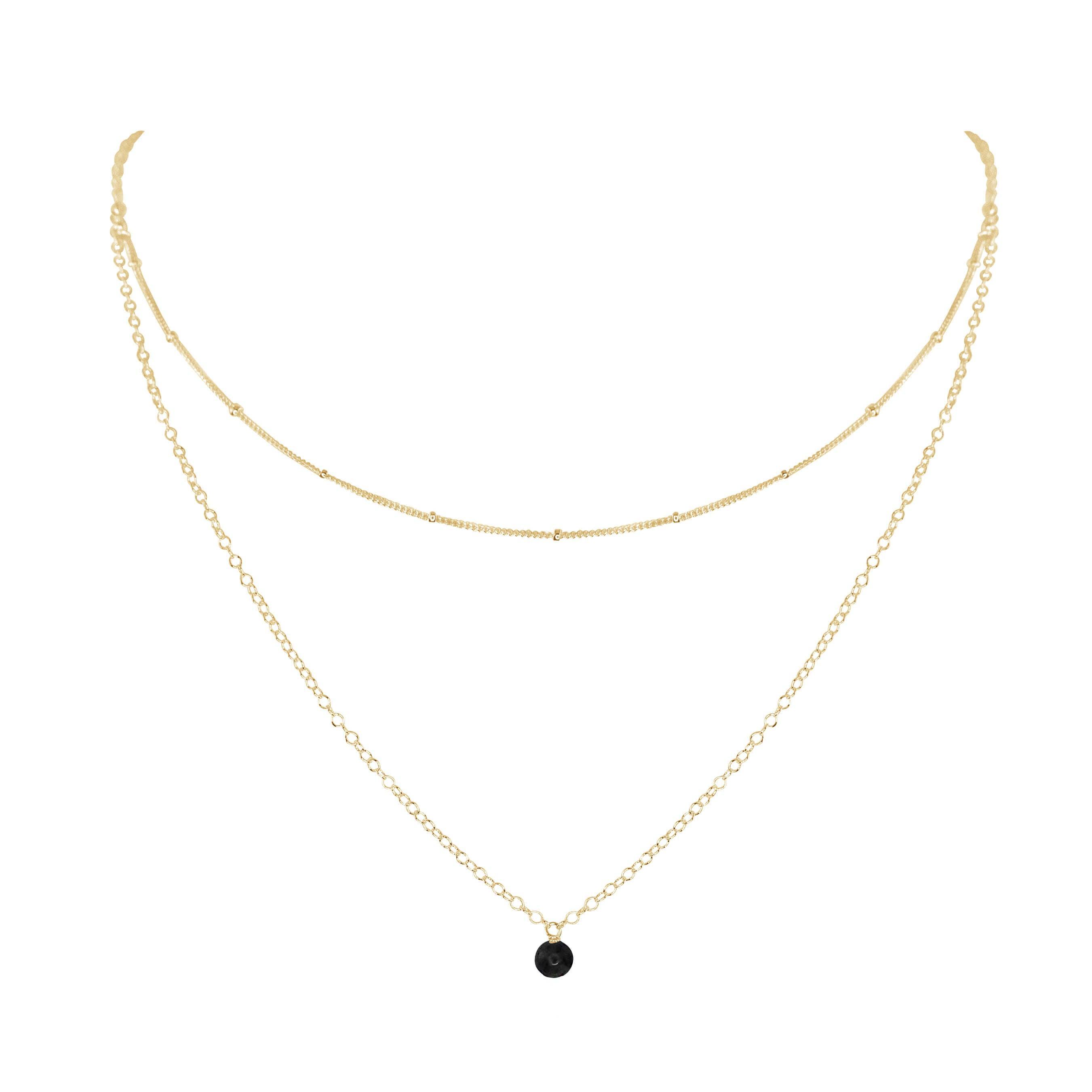 Black Tourmaline Gemstone Chain Layered Choker Necklace - Black Tourmaline Gemstone Chain Layered Choker Necklace - 14k Gold Fill - Luna Tide Handmade Crystal Jewellery