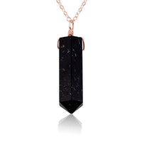 Large Crystal Point Necklace - Black Tourmaline - 14K Rose Gold Fill - Luna Tide Handmade Jewellery