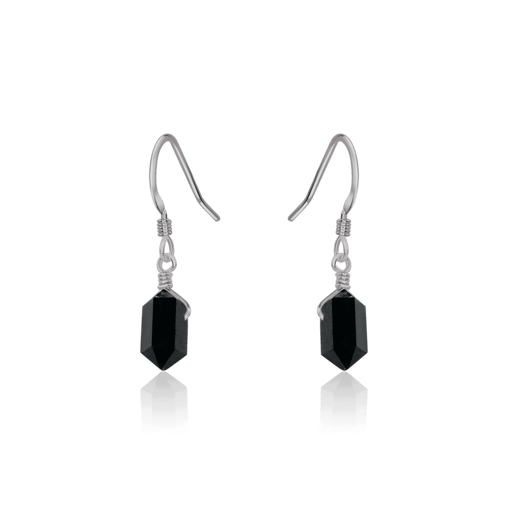 Black Tourmaline Mini Double Terminated Crystal Point Dangle Drop Earrings - Black Tourmaline Mini Double Terminated Crystal Point Dangle Drop Earrings - Stainless Steel - Luna Tide Handmade Crystal Jewellery