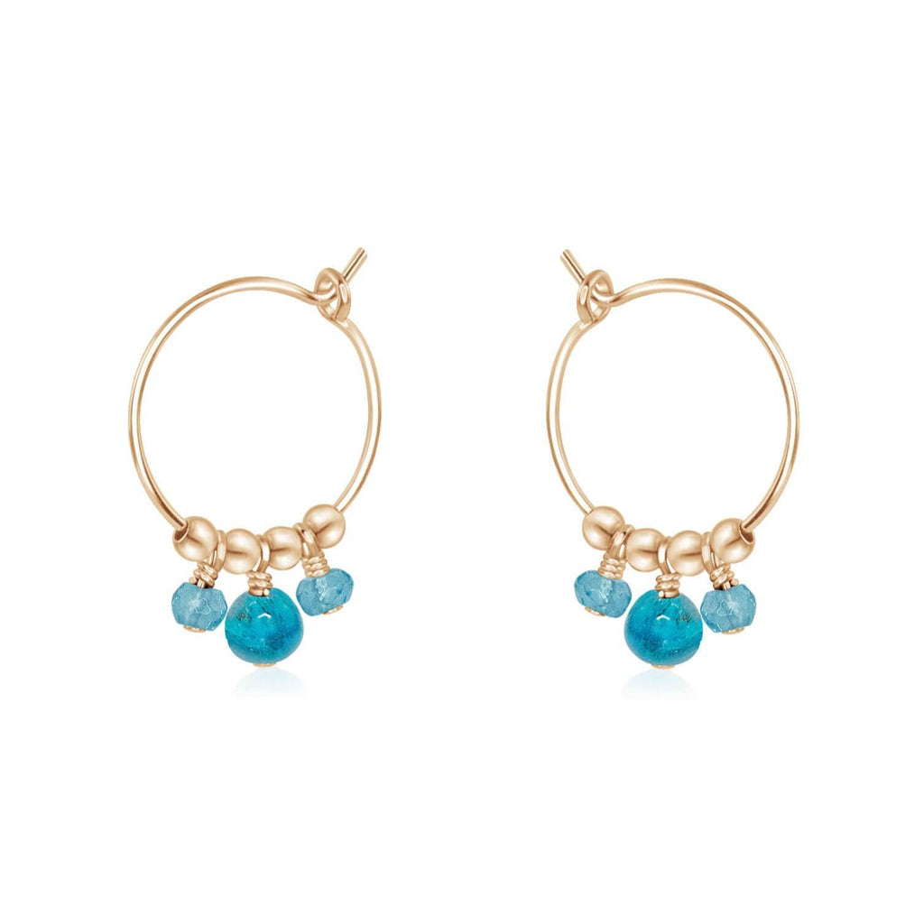 Blue Apatite Gemstone Bead Drop Hoop Earrings - Blue Apatite Gemstone Bead Drop Hoop Earrings - 14k Gold Fill - Luna Tide Handmade Crystal Jewellery