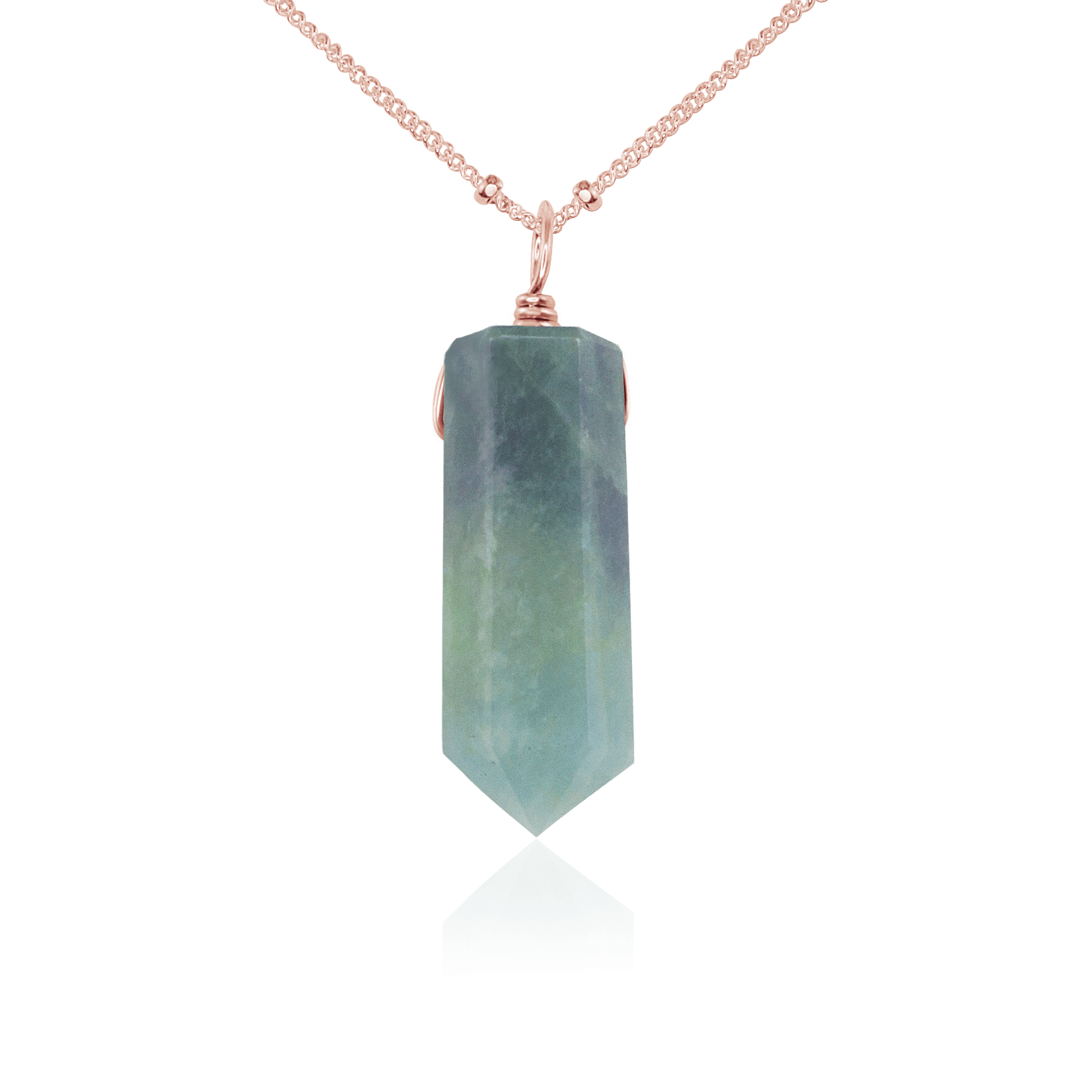 Blue Aquamarine Crystal Generator Point Pendant Necklace - Blue Aquamarine Crystal Generator Point Pendant Necklace - 14k Rose Gold Fill / Satellite - Luna Tide Handmade Crystal Jewellery