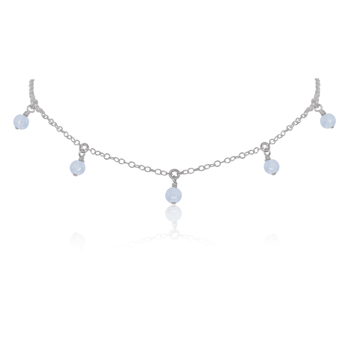 Blue Lace Agate Bead Drop Choker - Blue Lace Agate Bead Drop Choker - Stainless Steel - Luna Tide Handmade Crystal Jewellery