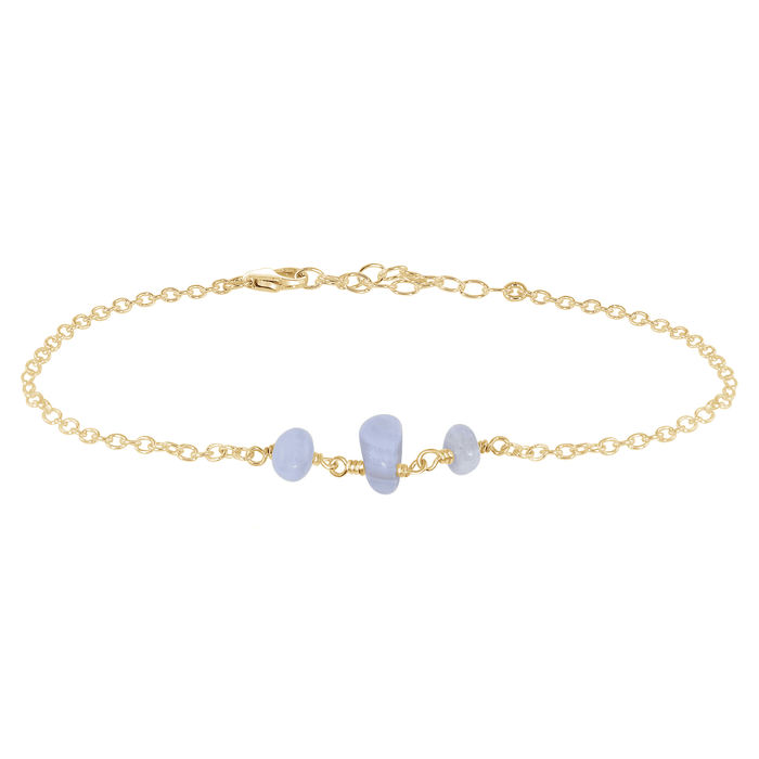 Blue Lace Agate Beaded Chain Anklet - Blue Lace Agate Beaded Chain Anklet - 14k Gold Fill - Luna Tide Handmade Crystal Jewellery