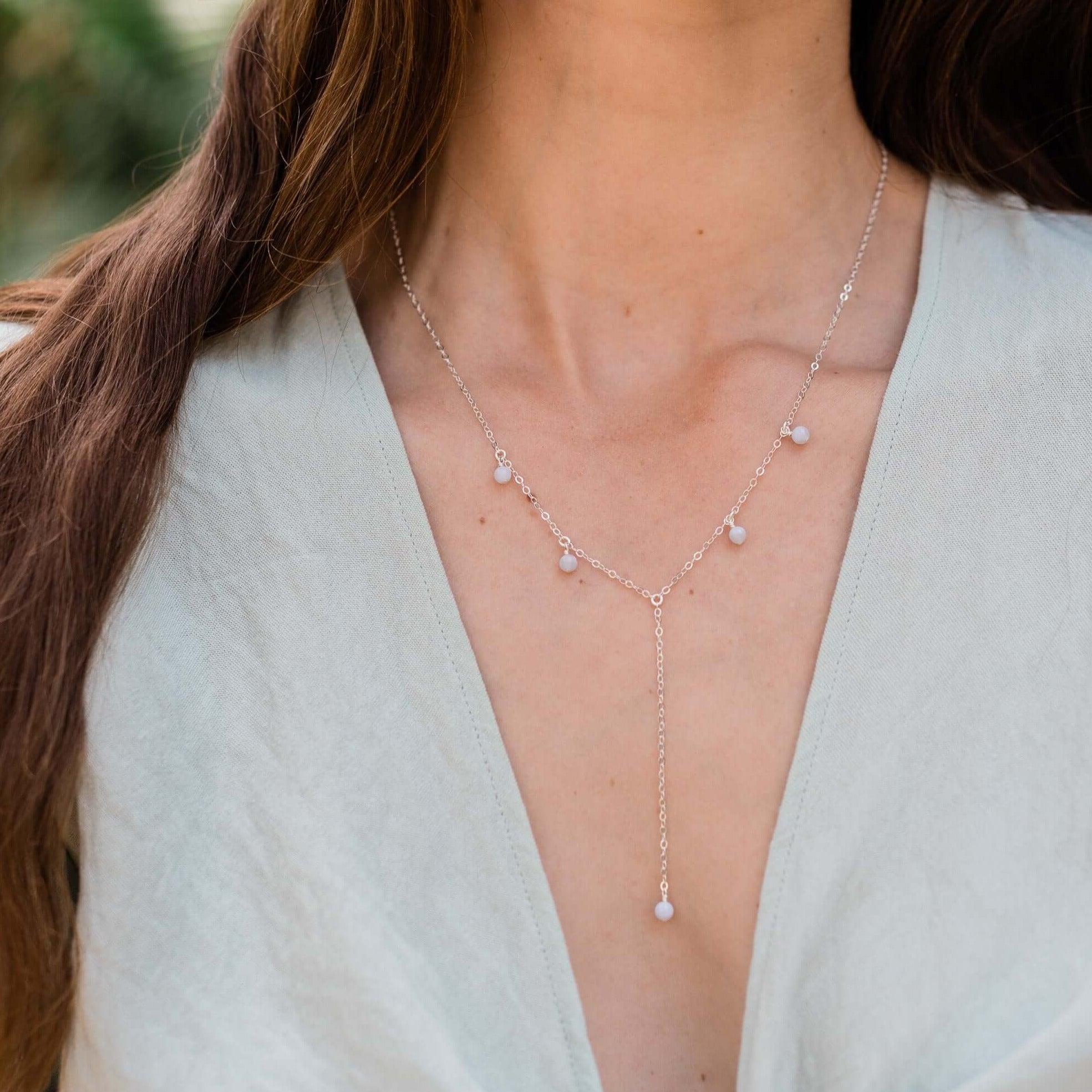 Blue Lace Agate Boho Lariat Necklace - Blue Lace Agate Boho Lariat Necklace - 14k Gold Fill - Luna Tide Handmade Crystal Jewellery