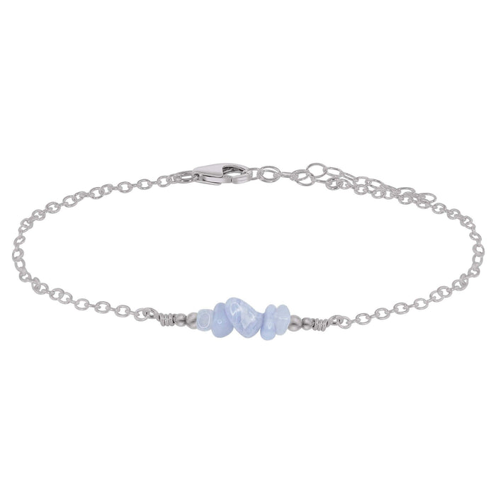Blue lace agate Chip Bead Bar Anklet - Blue lace agate Chip Bead Bar Anklet - Stainless Steel - Luna Tide Handmade Crystal Jewellery