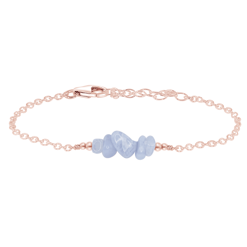 Blue lace agate Chip Bead Bar Bracelet - Blue lace agate Chip Bead Bar Bracelet - 14k Rose Gold Fill - Luna Tide Handmade Crystal Jewellery