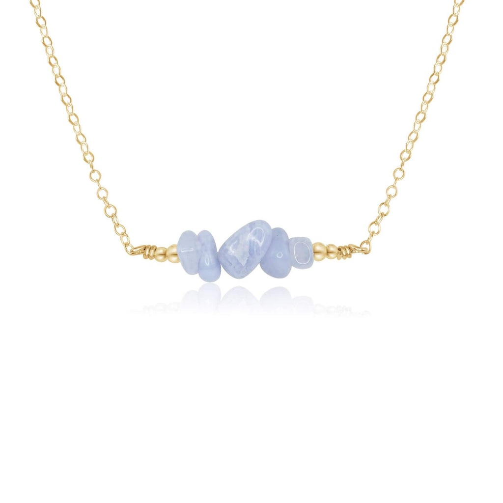 Blue Lace Agate Chip Bead Bar Necklace - Blue Lace Agate Chip Bead Bar Necklace - 14k Gold Fill - Luna Tide Handmade Crystal Jewellery