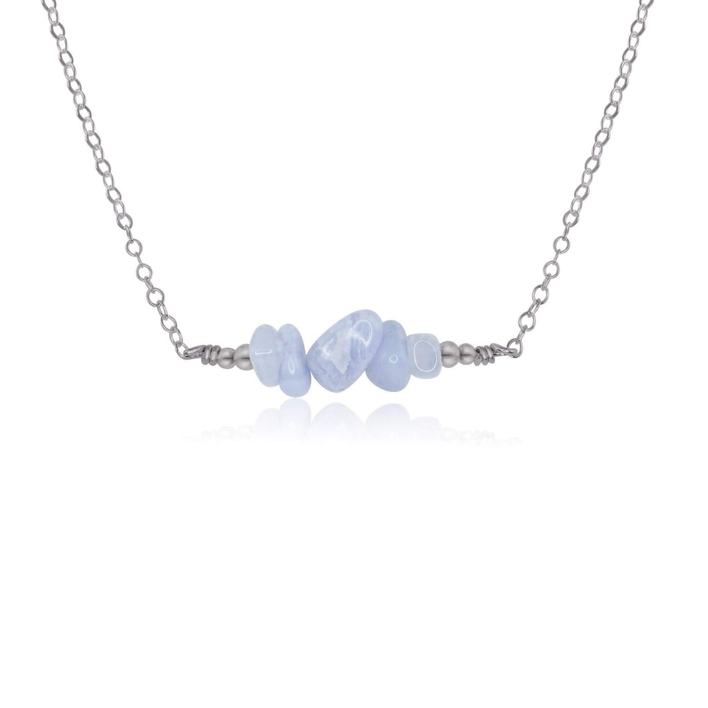 Blue Lace Agate Chip Bead Bar Necklace - Blue Lace Agate Chip Bead Bar Necklace - Stainless Steel - Luna Tide Handmade Crystal Jewellery