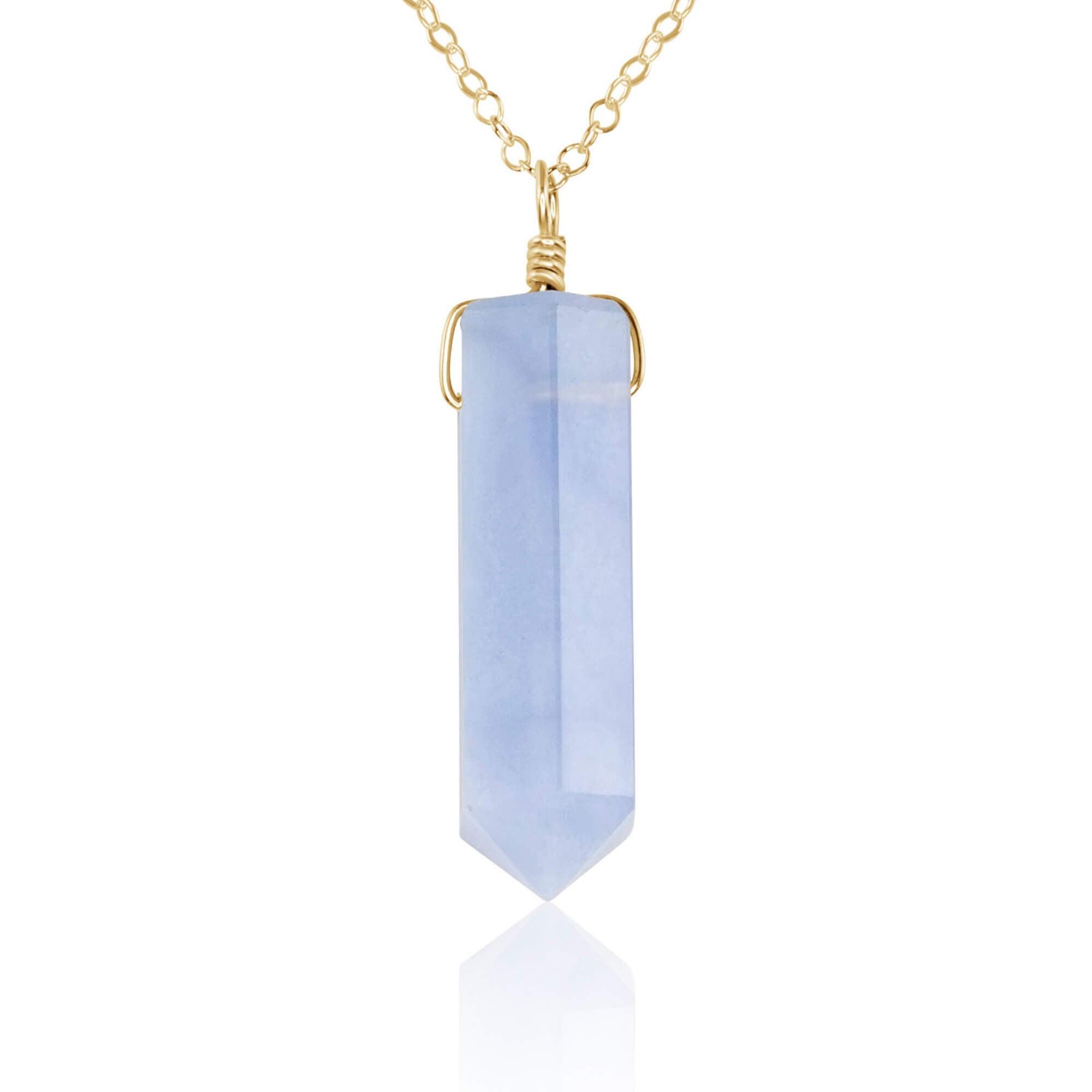 Blue Lace Agate Crystal Generator Point Pendant Necklace - Blue Lace Agate Crystal Generator Point Pendant Necklace - 14k Gold Fill / Cable - Luna Tide Handmade Crystal Jewellery
