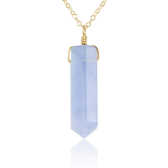 Blue Lace Agate Crystal Generator Point Pendant Necklace - Blue Lace Agate Crystal Generator Point Pendant Necklace - 14k Gold Fill / Cable - Luna Tide Handmade Crystal Jewellery