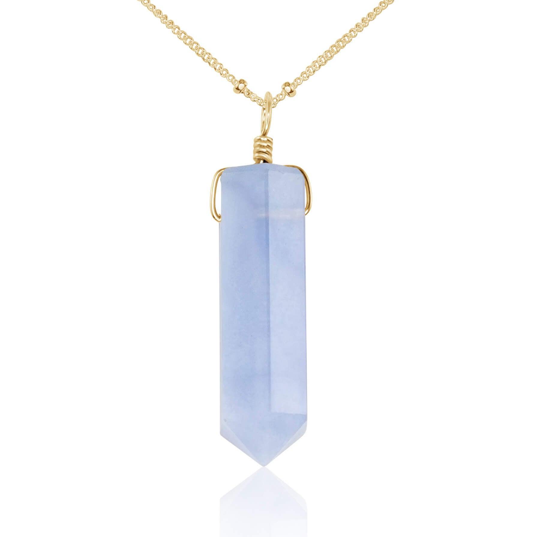 Blue Lace Agate Crystal Generator Point Pendant Necklace - Blue Lace Agate Crystal Generator Point Pendant Necklace - 14k Gold Fill / Satellite - Luna Tide Handmade Crystal Jewellery