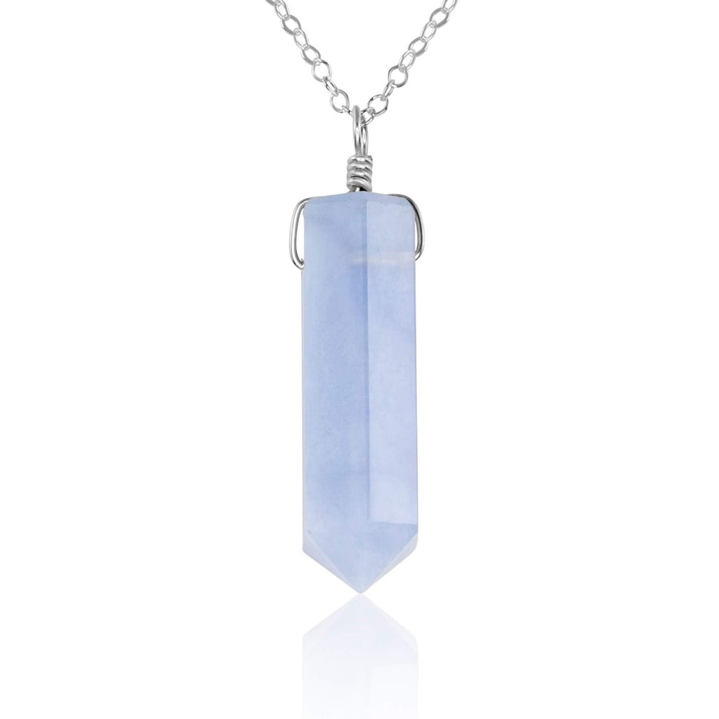 Blue Lace Agate Crystal Generator Point Pendant Necklace - Blue Lace Agate Crystal Generator Point Pendant Necklace - Sterling Silver / Cable - Luna Tide Handmade Crystal Jewellery