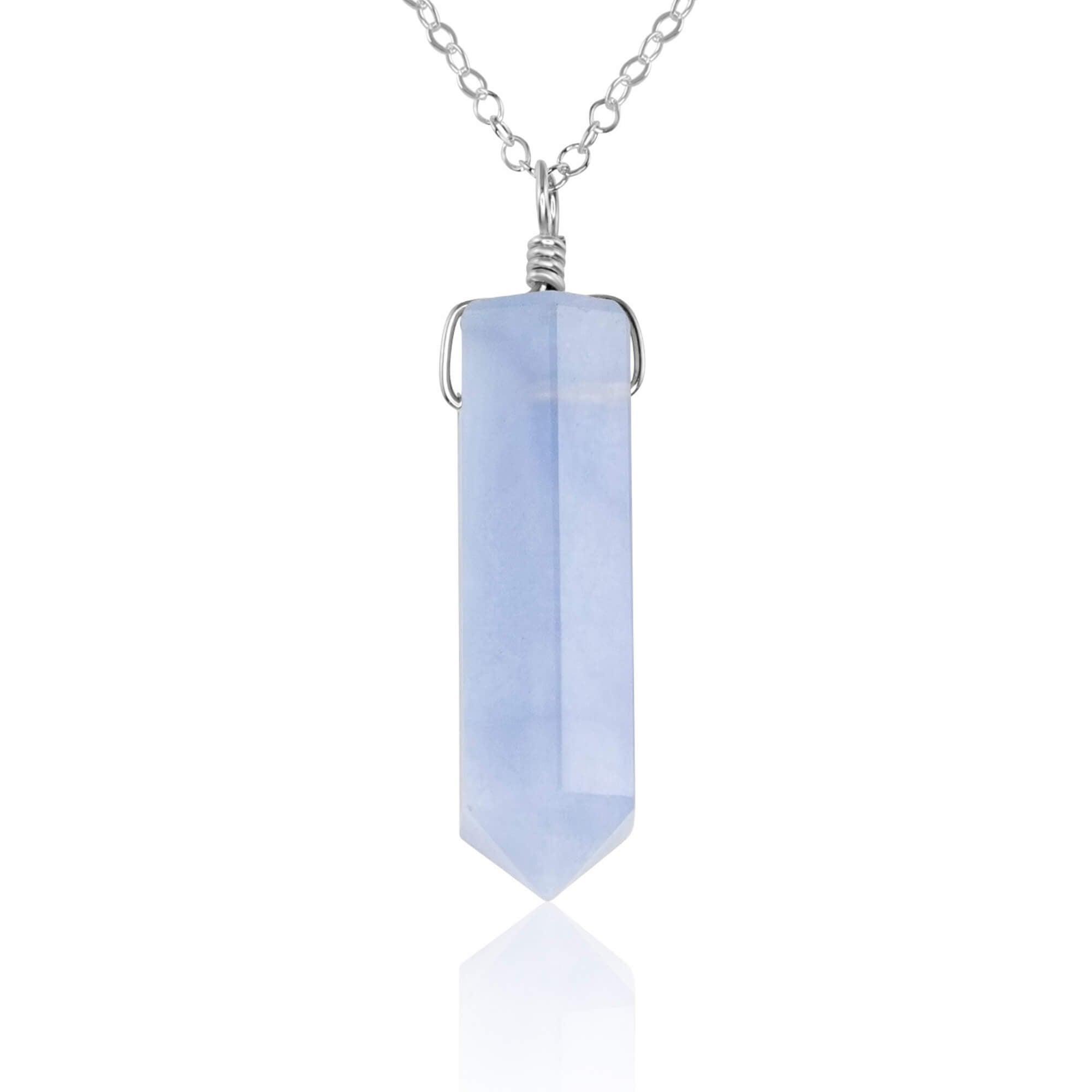 Blue Lace Agate Crystal Generator Point Pendant Necklace - Blue Lace Agate Crystal Generator Point Pendant Necklace - Sterling Silver / Cable - Luna Tide Handmade Crystal Jewellery