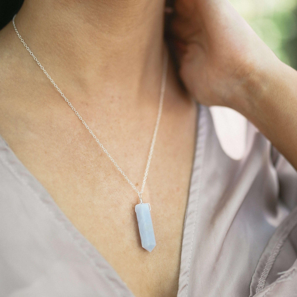 Blue Lace Agate Crystal Generator Point Pendant Necklace - Blue Lace Agate Crystal Generator Point Pendant Necklace - Sterling Silver / Cable - Luna Tide Handmade Crystal Jewellery