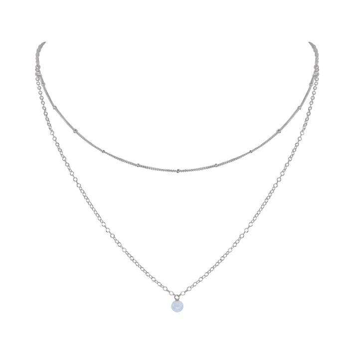 Blue Lace Agate Gemstone Chain Layered Choker Necklace - Blue Lace Agate Gemstone Chain Layered Choker Necklace - Stainless Steel - Luna Tide Handmade Crystal Jewellery