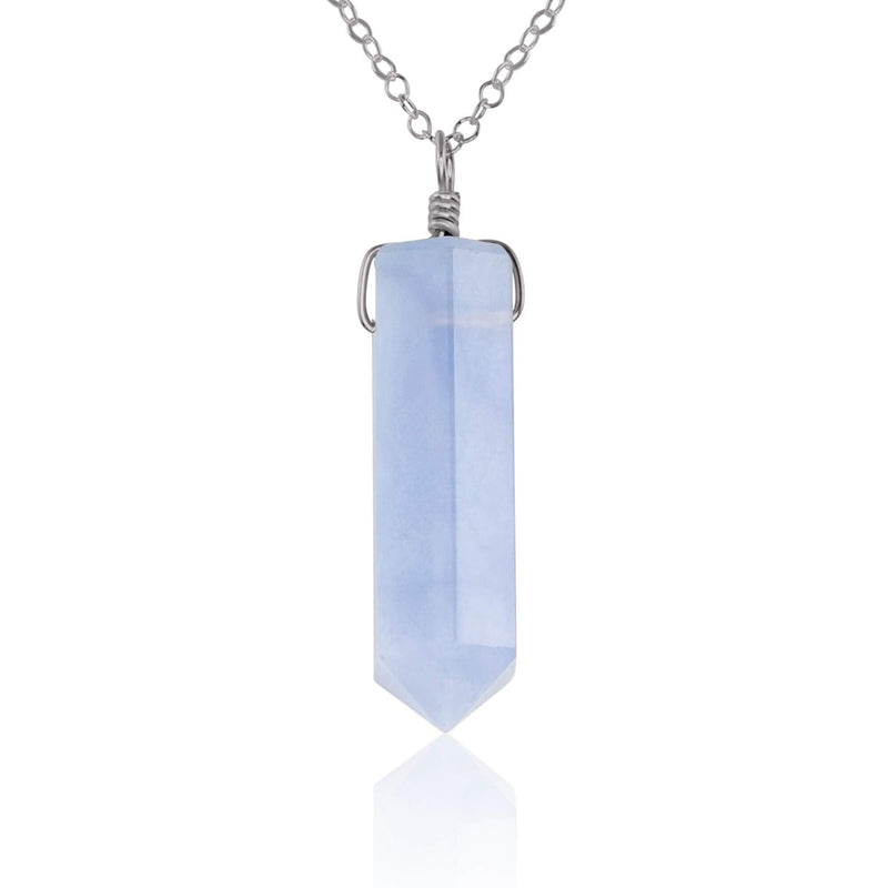 Large Crystal Point Necklace - Blue Lace Agate - Stainless Steel - Luna Tide Handmade Jewellery